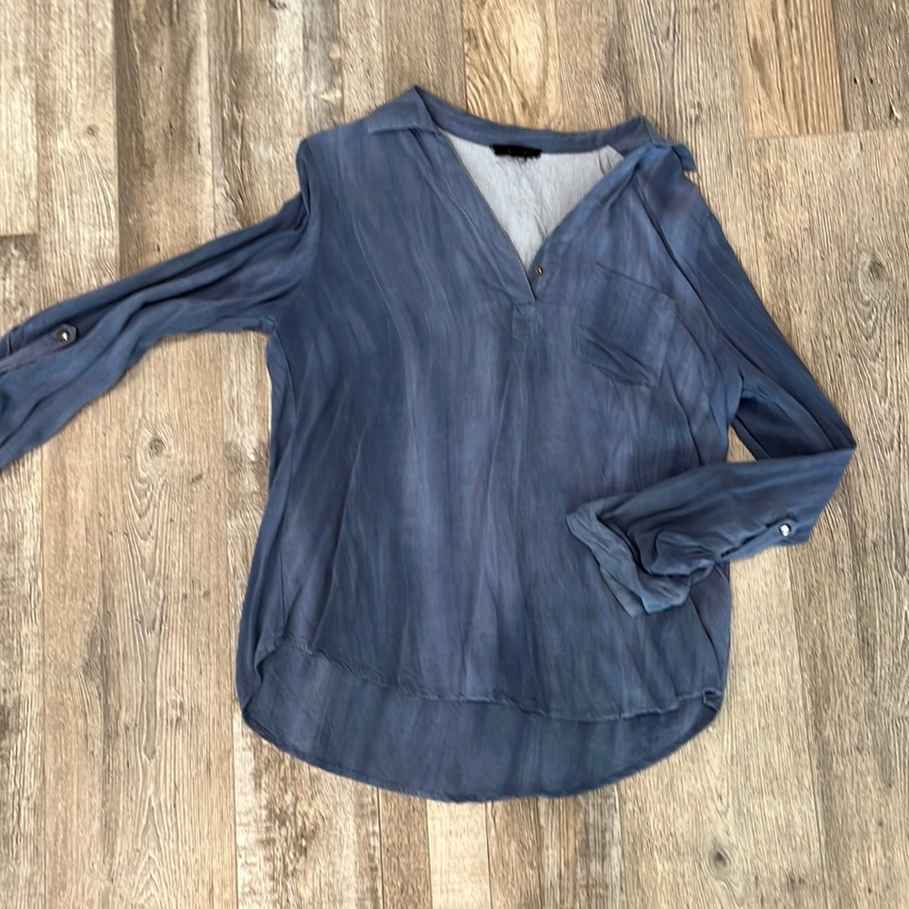 Mine Silky Denim Wash Long Sleeve Blouse
